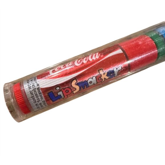 Vintage Lip Smacker COCA-COLA Trio Lip Balm Cane Keychain Gift Set BUBBLE FONT - Picture 4 of 10